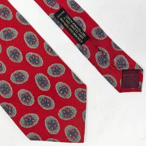 GIORGIO ARMANI CRAVATTE SILK TIE RED GREEN FLORAL POLKA DOT DESIGN 3.75" X 55"